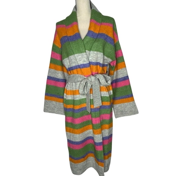 Stitches & Stripes Ultra Soft Multi Colored Striped Duster Cardigan Waist tie - Picture 1 of 15